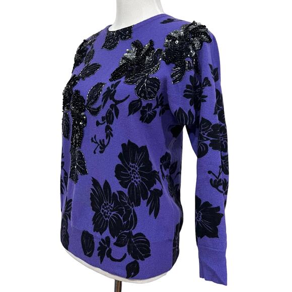 Vintage P.A. International Sweater purple Black Sequin Beaded Lambswool Sz S. - Picture 2 of 10